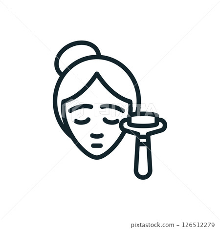 Woman using face roller for skin care routine line icon Woman using face roller for skin care routine line icon 126512279