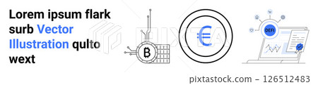Bitcoin symbol, Euro currency, SEO dashboard and graphs. Ideal for financial services, cryptocurrency, fintech solutions, digital marketing, economic analysis, tech startups, investment platforms 126512483