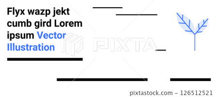 Black text segments and lines paired with a minimalist blue leaf graphic. Ideal for websites, blogs, presentations, social media, posters, business cards, flyers, brochures. Landing page Black text segments and lines paired with a minimalist blue leaf graphic. Ideal for websites, blogs, presentations, social media, posters, business cards, flyers, brochures. Landing page 126512521