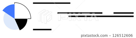 Pie chart with segmented sections in blue, black, and light blue alongside horizontal bar lines in black. Ideal for data visualization, business reports, presentations, infographics, dashboards Pie chart with segmented sections in blue, black, and light blue alongside horizontal bar lines in black. Ideal for data visualization, business reports, presentations, infographics, dashboards 126512606