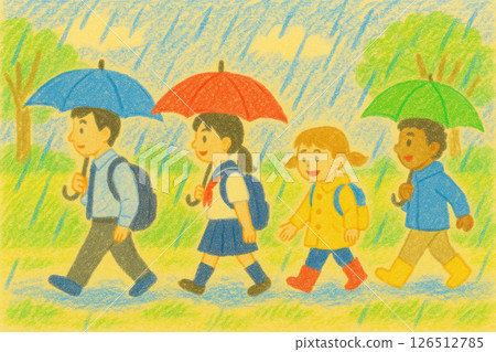 Students walking in the rain 126512785