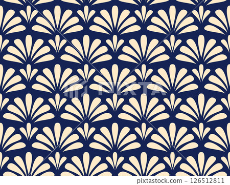 Flower geometric pattern. Seamless vector background. Golden and dark blue ornament Flower geometric pattern. Seamless vector background. Golden and dark blue ornament 126512811