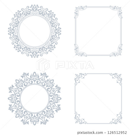 Set of decorative frames Elegant vector element for design in Eastern style, place for text. Floral gray and white borders. Lace illustration for invitations and greeting cards 126512952