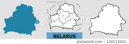 Belarus maps vector set on transparent background. Solid map, map highlighting administrative divisions and neighboring countries, outline map. Maps of Belarus country one of geographical area Belarus maps vector set on transparent background. Solid map, map highlighting administrative divisions and neighboring countries, outline map. Maps of Belarus country one of geographical area 126513063