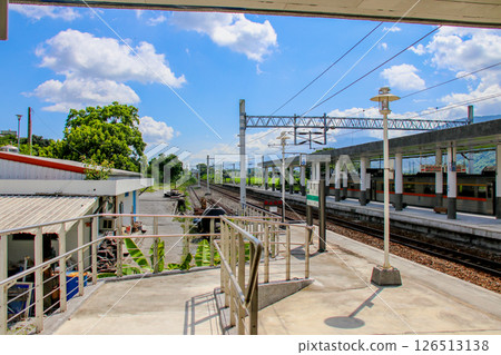 Taiwan 2024 Hualien Fuli station train scenery, clear sky and mountain range background. Applicable travel, transportation and village travel theme. Taiwan Fuli Taiwan 2024 Hualien Fuli station train scenery, clear sky and mountain range background. Applicable travel, transportation and village travel theme. Taiwan Fuli 126513138