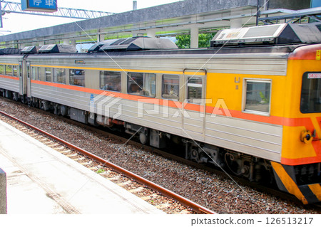 Taiwan 2024 Hualien Fuli station train scenery, clear sky and mountain range background. Applicable travel, transportation and village travel theme. train station Taiwan 2024 Hualien Fuli station train scenery, clear sky and mountain range background. Applicable travel, transportation and village travel theme. train station 126513217