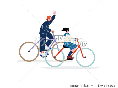 騎自行車的男女學生 126513305