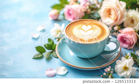 淡藍色的拿鐵咖啡杯 126513313