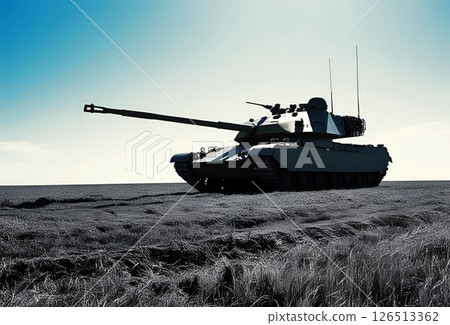 A tank running on a sunny plain 126513362