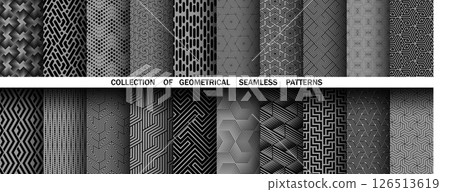 Geometric set of seamless black and gray patterns. Simple vector graphics Geometric set of seamless black and gray patterns. Simple vector graphics 126513619