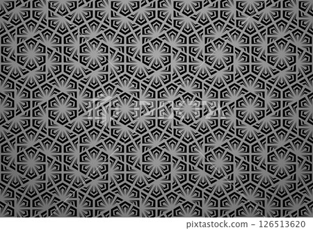 Flower geometric pattern. Seamless vector background. Gray and black ornament. Ornament for fabric, wallpaper, packaging. Decorative print Flower geometric pattern. Seamless vector background. Gray and black ornament. Ornament for fabric, wallpaper, packaging. Decorative print 126513620