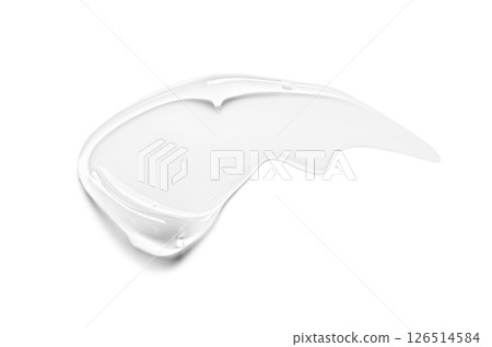 The sample is a smear of transparent cosmetic gel or cream. Isolated on a white background 126514584