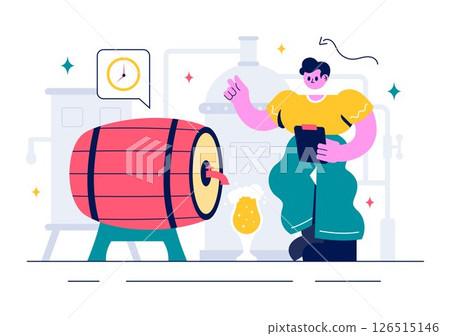 Brewery Production Process Vector Illustration featuring Beer Tanks and Bottles Filled with Alcoholic Drinks for Fermentation in a Flat Background Brewery Production Process Vector Illustration featuring Beer Tanks and Bottles Filled with Alcoholic Drinks for Fermentation in a Flat Background 126515146
