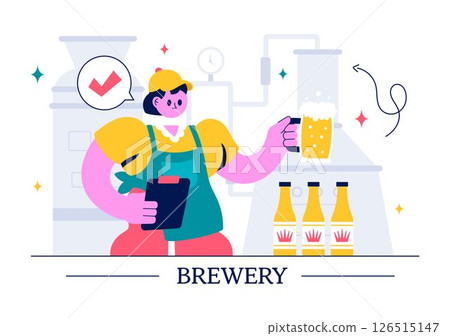 Brewery Production Process Vector Illustration featuring Beer Tanks and Bottles Filled with Alcoholic Drinks for Fermentation in a Flat Background Brewery Production Process Vector Illustration featuring Beer Tanks and Bottles Filled with Alcoholic Drinks for Fermentation in a Flat Background 126515147