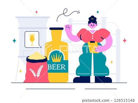 Brewery Production Process Vector Illustration featuring Beer Tanks and Bottles Filled with Alcoholic Drinks for Fermentation in a Flat Background Brewery Production Process Vector Illustration featuring Beer Tanks and Bottles Filled with Alcoholic Drinks for Fermentation in a Flat Background 126515148