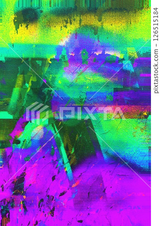 Vibrant Glitch Art in Neon Green, Purple, Yellow for Modern Y2K Aesthetic 126515184