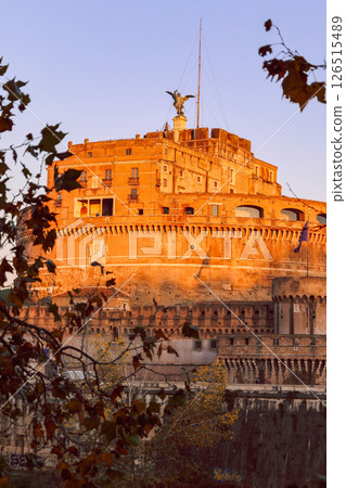 Rome in morning. Panoramic view of Castel Sant'Angelo in Rome, Italy. Vertical photo Rome in morning. Panoramic view of Castel Sant'Angelo in Rome, Italy. Vertical photo 126515489