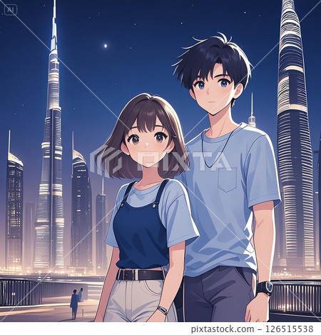 兩人漫步杜拜夜景 126515538