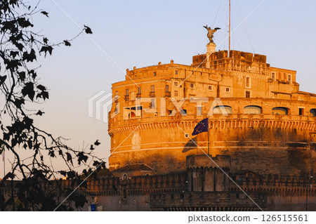 Rome in morning. Panoramic view of Castel Sant'Angelo in Rome, Italy. High quality photo 126515561