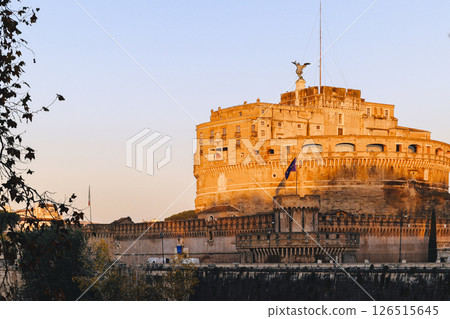 Rome in morning. Panoramic view of Castel Sant'Angelo in Rome, Italy. High quality photo 126515645