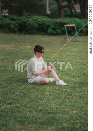 A man working remotely at a resort 126515653