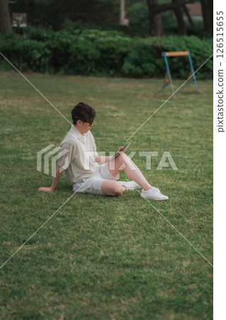 A man working remotely at a resort 126515655