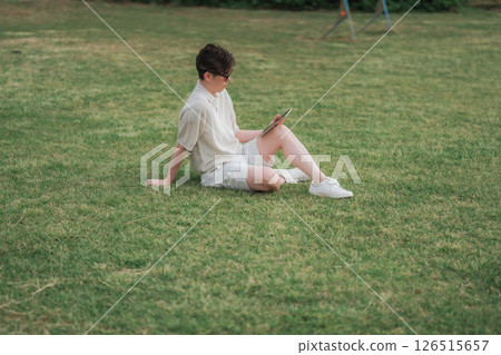 A man working remotely at a resort 126515657