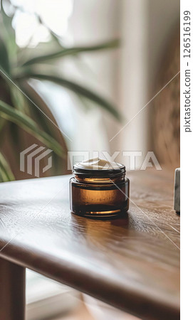 Cosmetic cream in a glass jar. Skin care concept. Background for beauty products 126516199