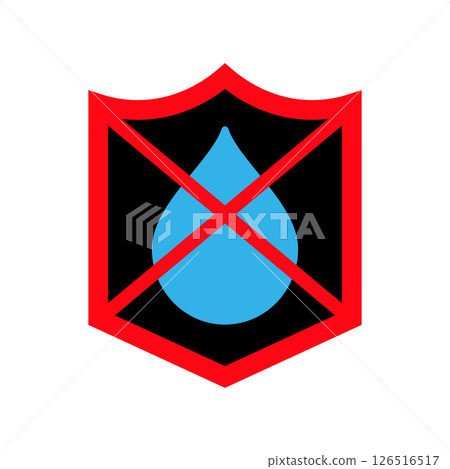 Waterproof icon with shield and water drop. Crossed lines. Vector illustration on white background. 126516517