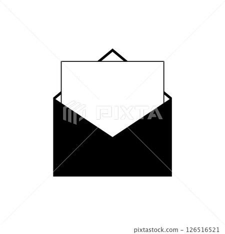 Unfolded postal black envelope with blank white sheet inside. Empty white letter. Isolated vector illustration on white background. 126516521