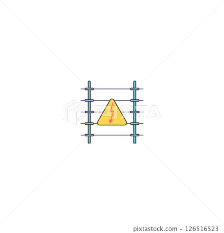 Electric fence icon with high voltage sign in triangle. Isolated vector illustration on white background. Electric fence icon with high voltage sign in triangle. Isolated vector illustration on white background. 126516523