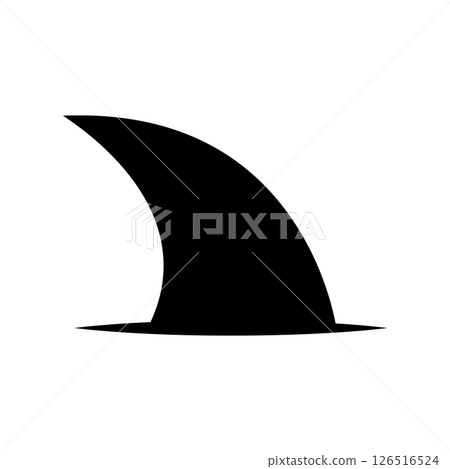 Black fish fin icon. Shark or dolphin fin. Isolated vector illustration on white background. Black fish fin icon. Shark or dolphin fin. Isolated vector illustration on white background. 126516524