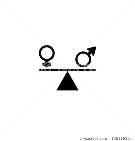 Gender equality icon. Balance symbol with gender signs shows equal weight. Isolated vector illustration on white background. 126516533