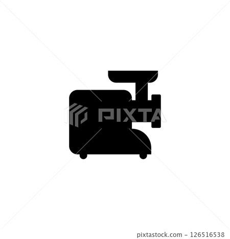 Electric meat grinder icon. Black silhouette. Isolated vector illustration on white background. 126516538
