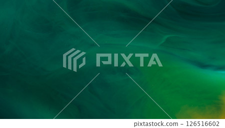 Cloud ink. Blend flow. Blur green blue color fume texture chemical liquid twirl substance spreading on abstract background. 126516602