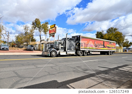 Bonnet cab trailer on Main Street in Seligman 126517249
