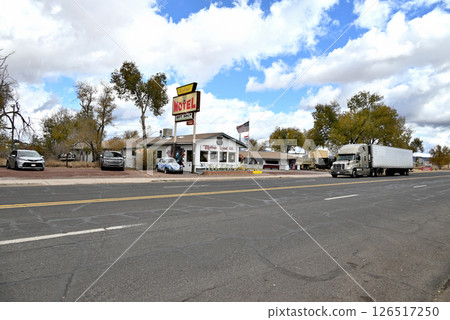 Bonnet cab trailer on Main Street in Seligman 126517250
