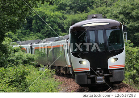 Limited Express Hida running on the fresh green Takayama Main Line Limited Express Hida running on the fresh green Takayama Main Line 126517298