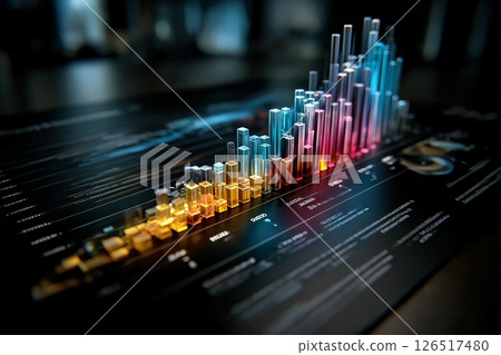 Graph of data visualized by volumetric hologram 126517480