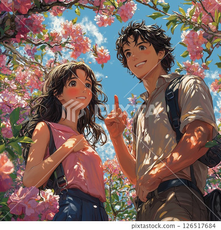 A couple who came to see the azalea flowers 126517684