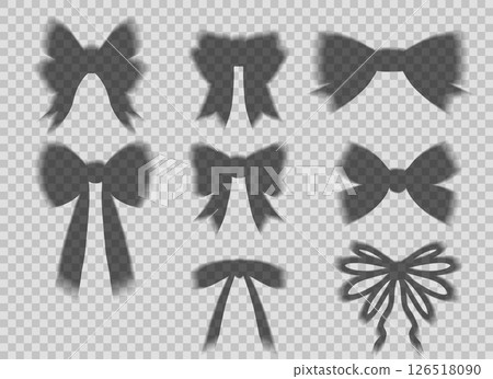 Vector illustration of realistic bow shadows on transparent background. Soft grayscale style with depth effect. Vector illustration of realistic bow shadows on transparent background. Soft grayscale style with depth effect. 126518090