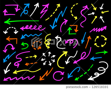 Set of hand drawn arrows. Simple line arrow symbols. Vector icons. Different types of cursors. Set of hand drawn arrows. Simple line arrow symbols. Vector icons. Different types of cursors. 126518101