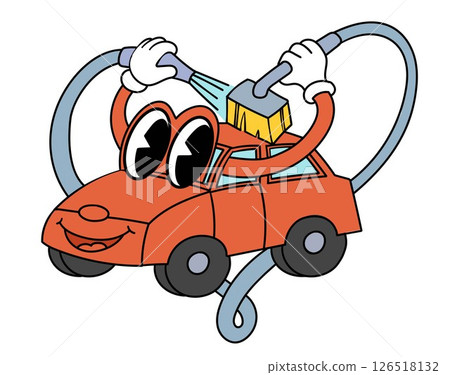 Isolated vector illustration of a retro style cartoon of a car wash Isolated vector illustration of a retro style cartoon of a car wash 126518132