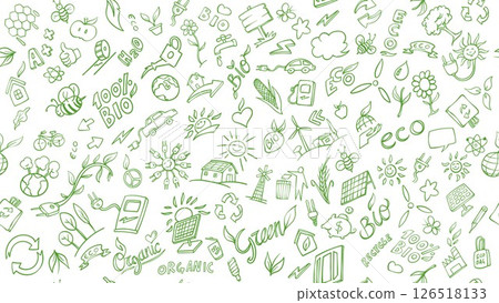 horizontal Ecology and Environment Related Objects and Elements. Hand Drawn Vector Doodle Illustration Collection horizontal Ecology and Environment Related Objects and Elements. Hand Drawn Vector Doodle Illustration Collection 126518133