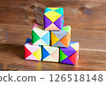 Colorful 3D origami stacked, close up Colorful 3D origami stacked, close up 126518148