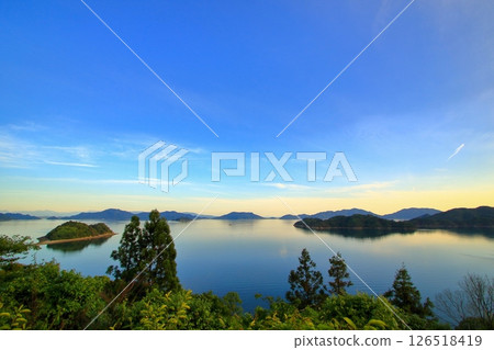 View of Heart Island and Tobishima Kaido from Oshiba Island at dusk View of Heart Island and Tobishima Kaido from Oshiba Island at dusk 126518419