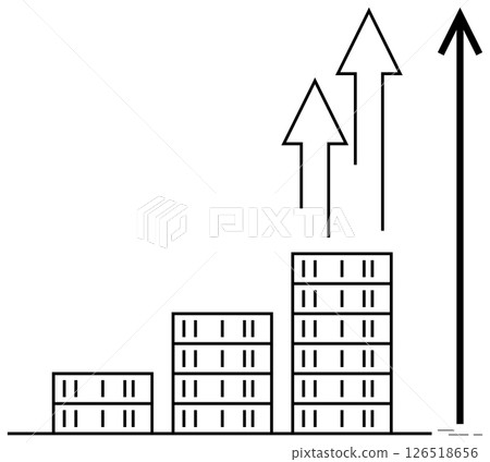 Bar graph showing increasing heights with three upward arrows indicating growth and progression. Ideal for business presentations, financial reports, strategy planning, economic growth, marketing Bar graph showing increasing heights with three upward arrows indicating growth and progression. Ideal for business presentations, financial reports, strategy planning, economic growth, marketing 126518656