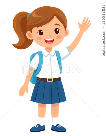 一個小學女孩舉起她的手 126518835