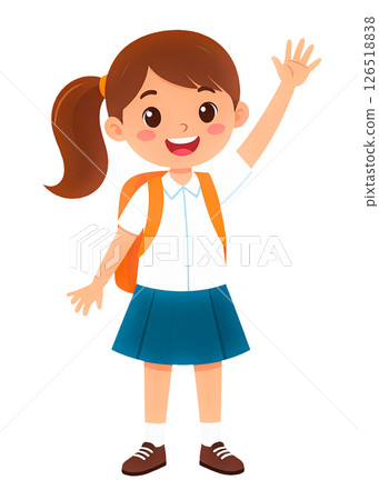 一個小學女孩舉起她的手 126518838