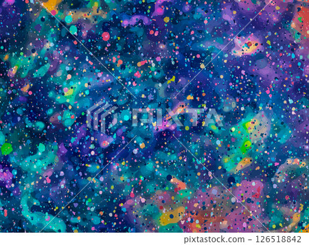 Vector cosmic background with watercolor texture, vibrant splashes, and soft glow. Inspired by galaxies and nebulae. Ideal for posters, digital art, print design, wallpapers 126518842